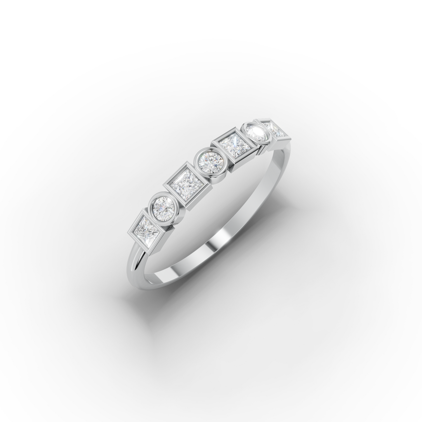14K Round & Square Zircon Gold Band Ring