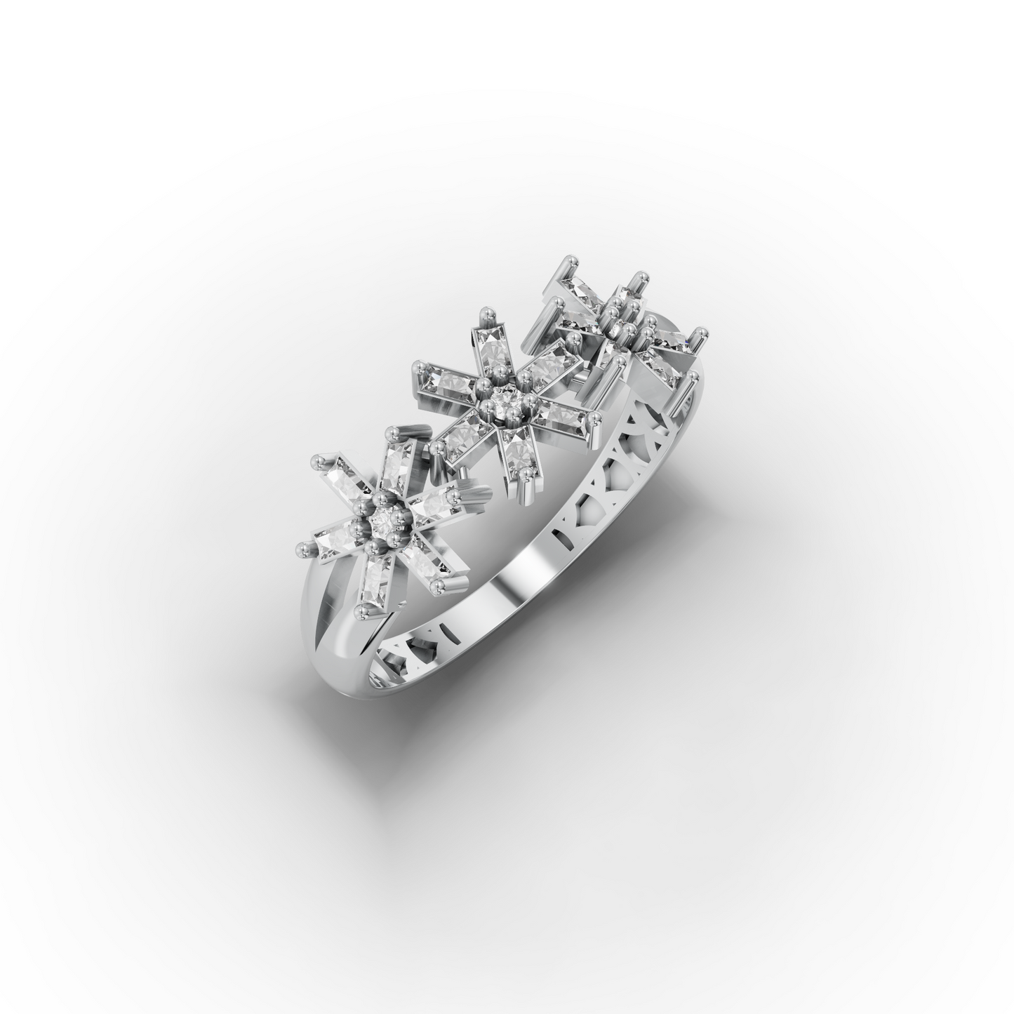 14K Floral Gold Ring with Baguette Zircon
