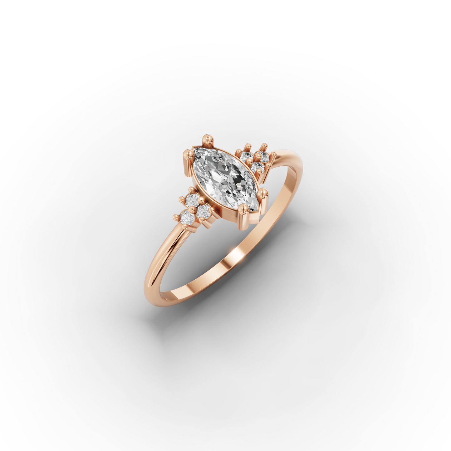 14K Solid Gold Marquise Ring