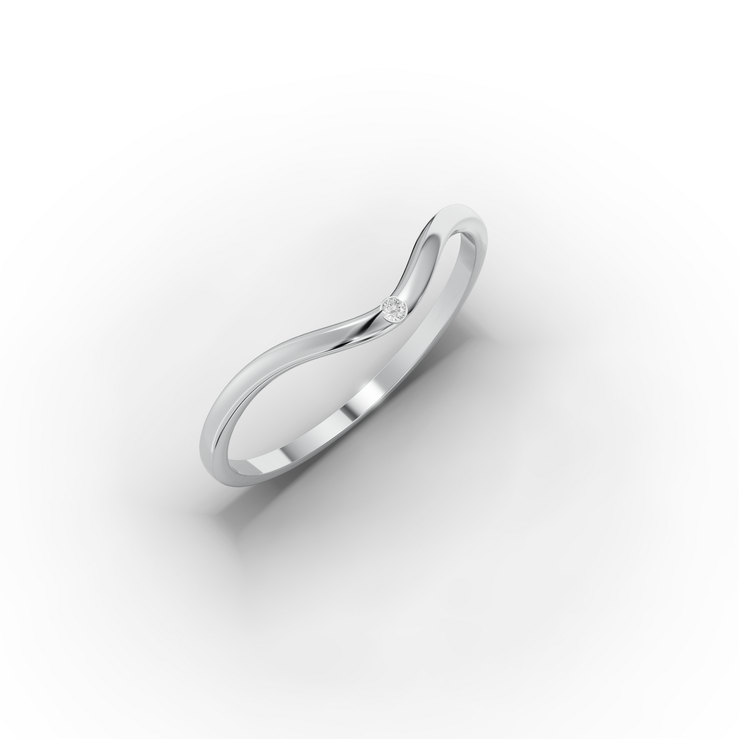 14K Solid Gold Wave Ring with Zircon
