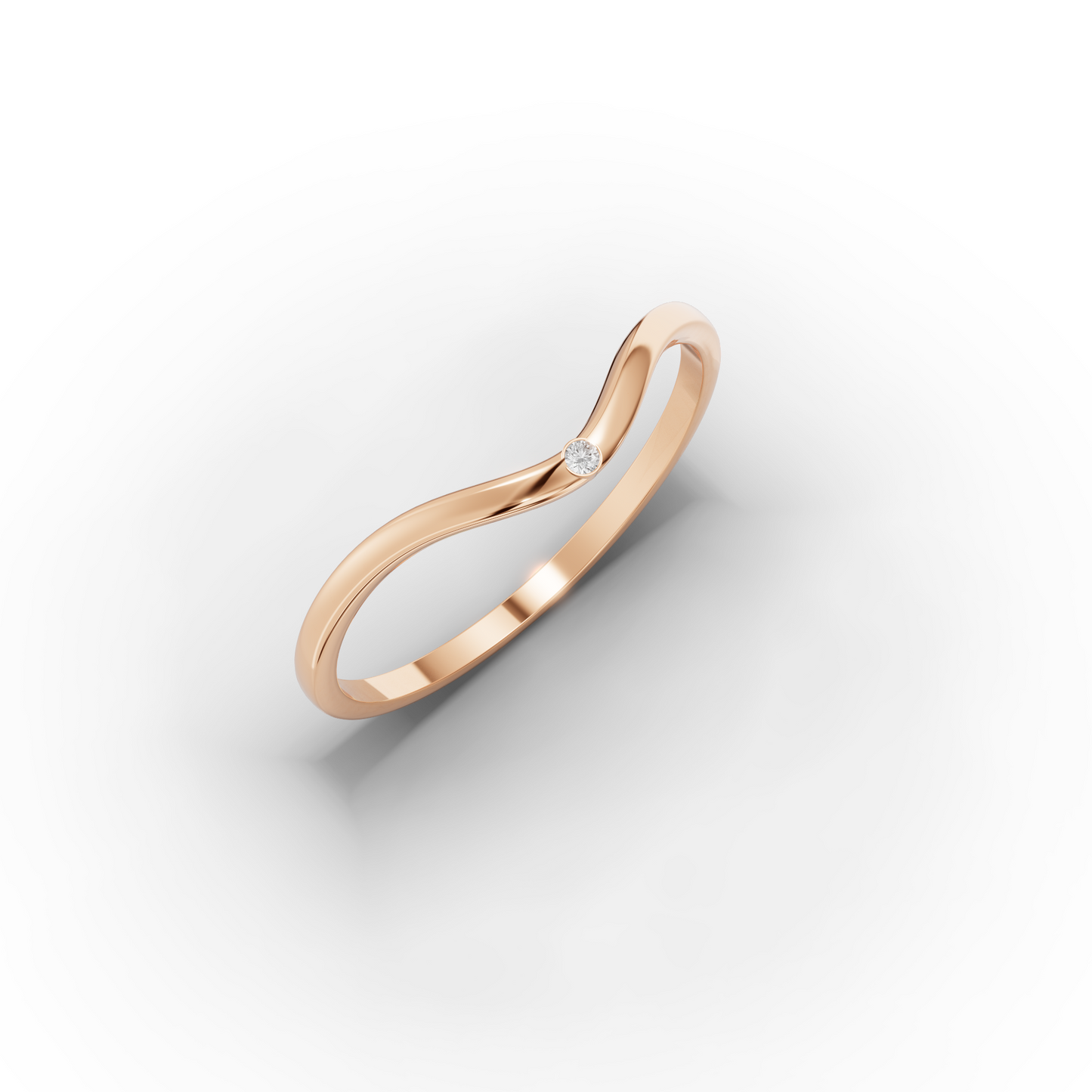 14K Solid Gold Wave Ring with Zircon