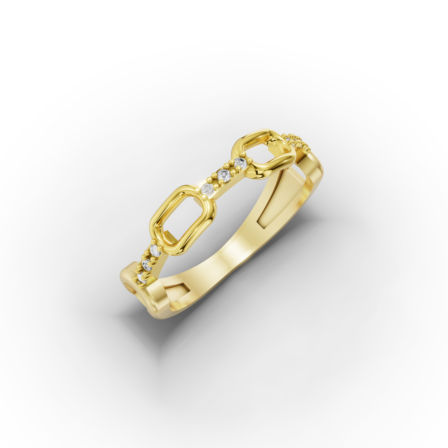 14K Chain Link Zircon Gold Ring