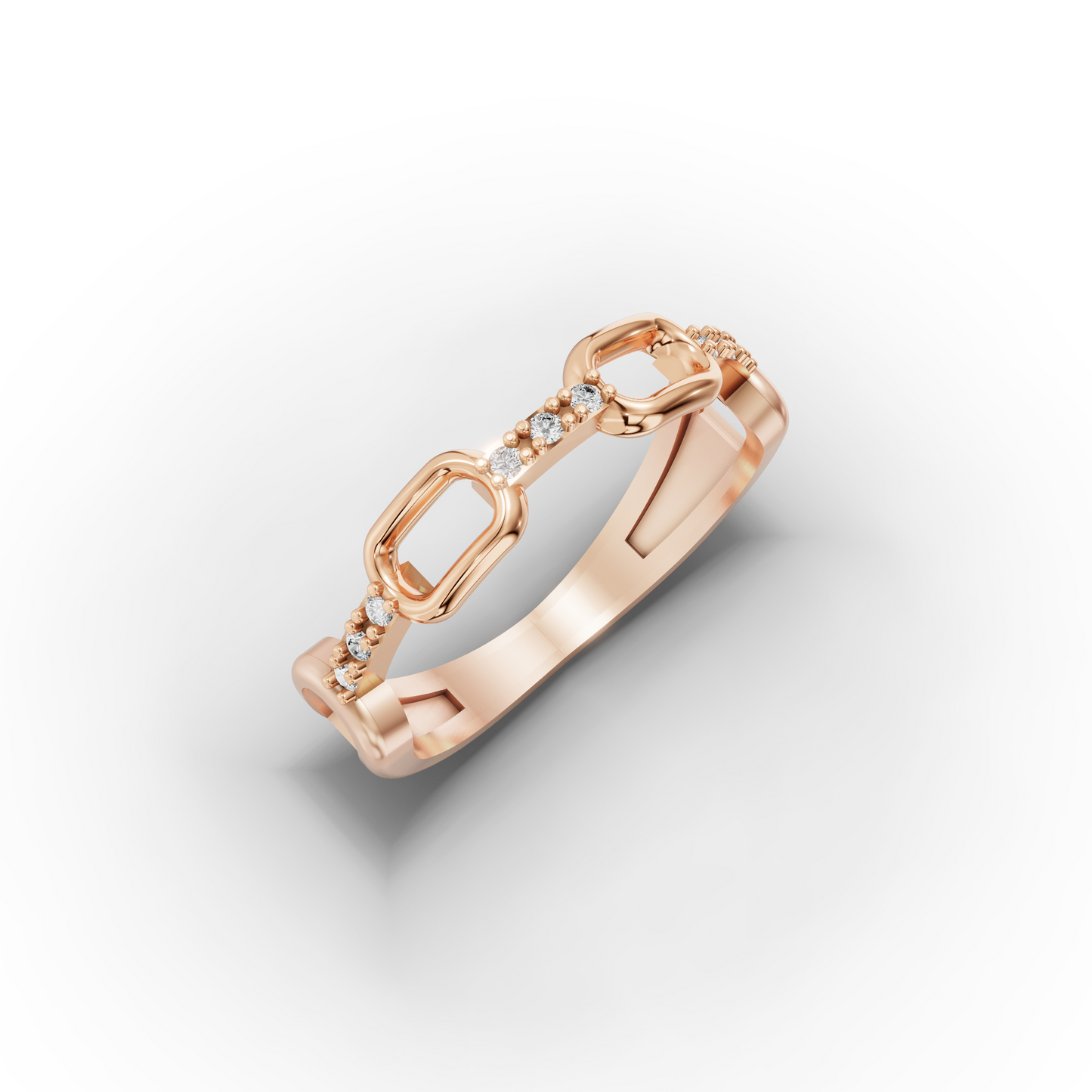 14K Chain Link Zircon Gold Ring