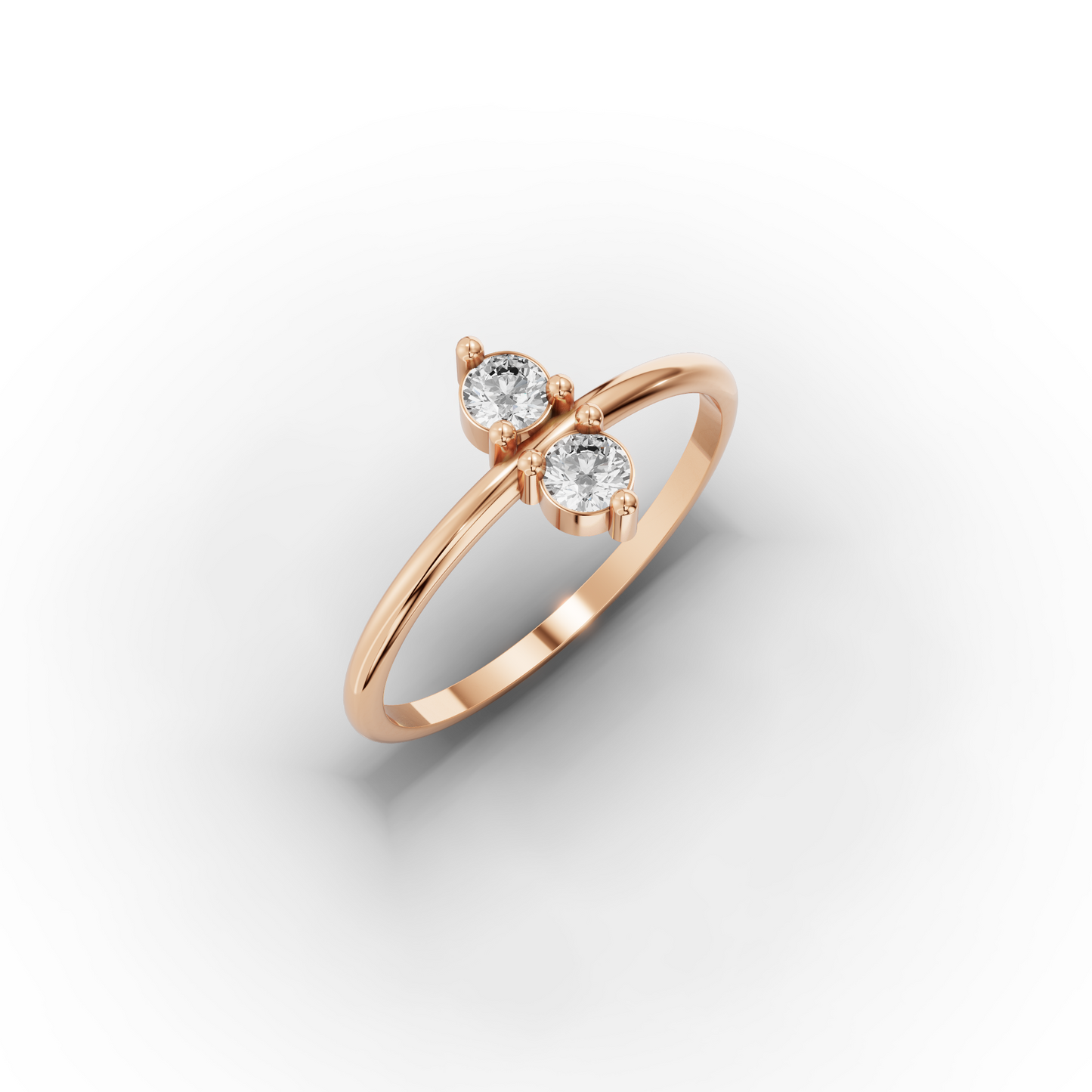14K Minimalist Double Zircon Stone Gold Ring