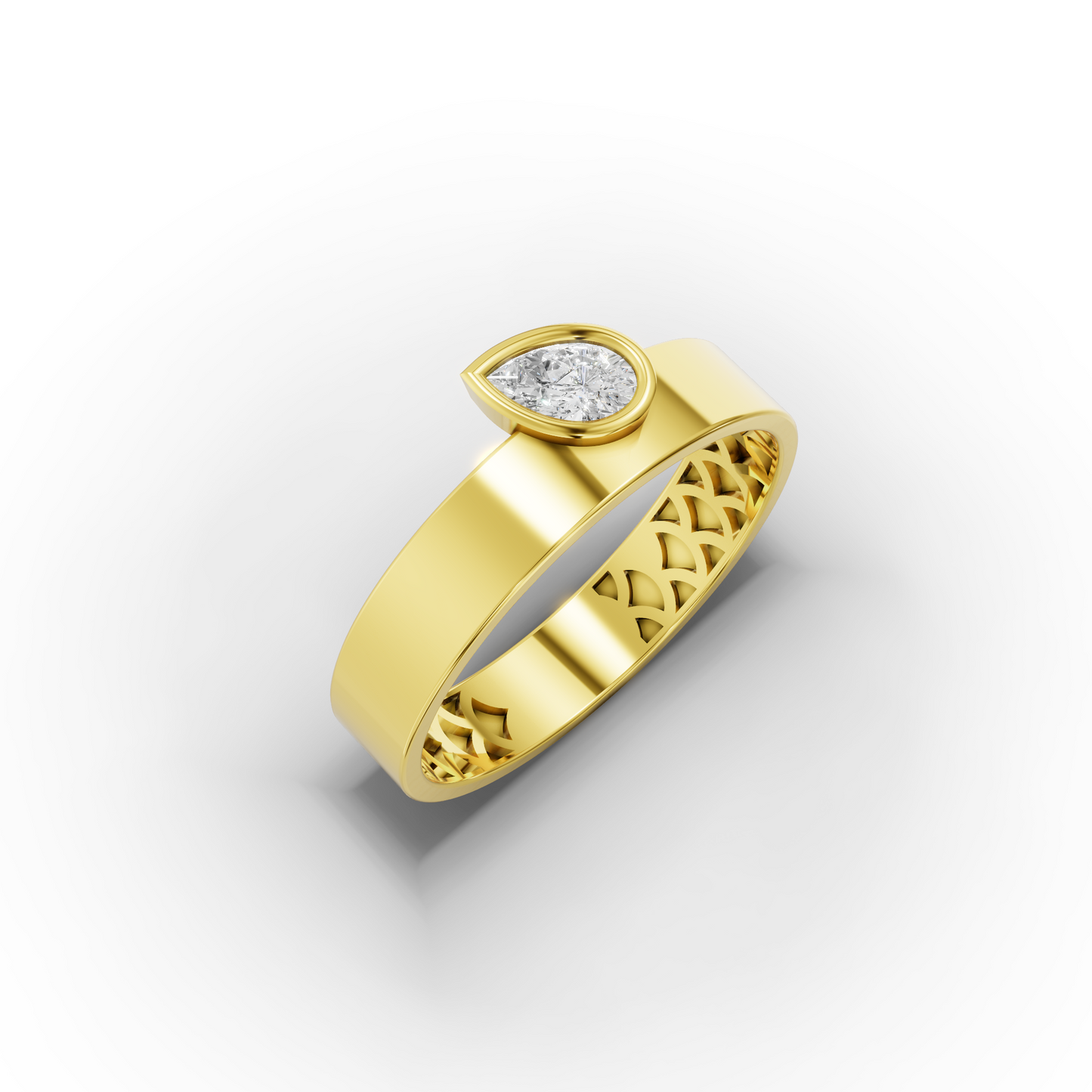 Pear Bezel CZ Ring in 14K Gold – 3.6 mm Flat Band
