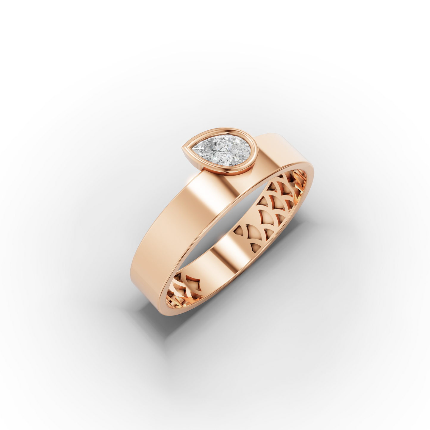 Pear Bezel CZ Ring in 14K Gold – 3.6 mm Flat Band