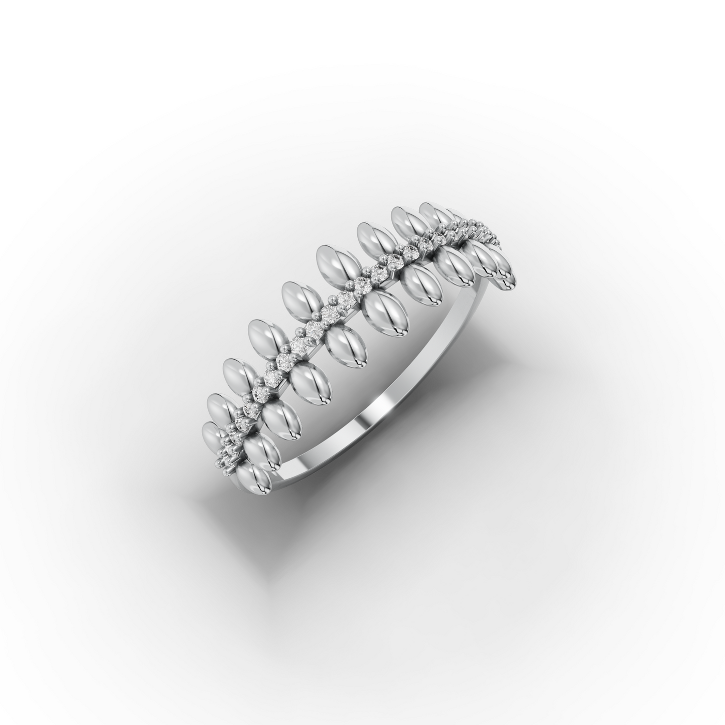 Leaf Wedding Band – 14K Gold Pavé CZ Crown Ring