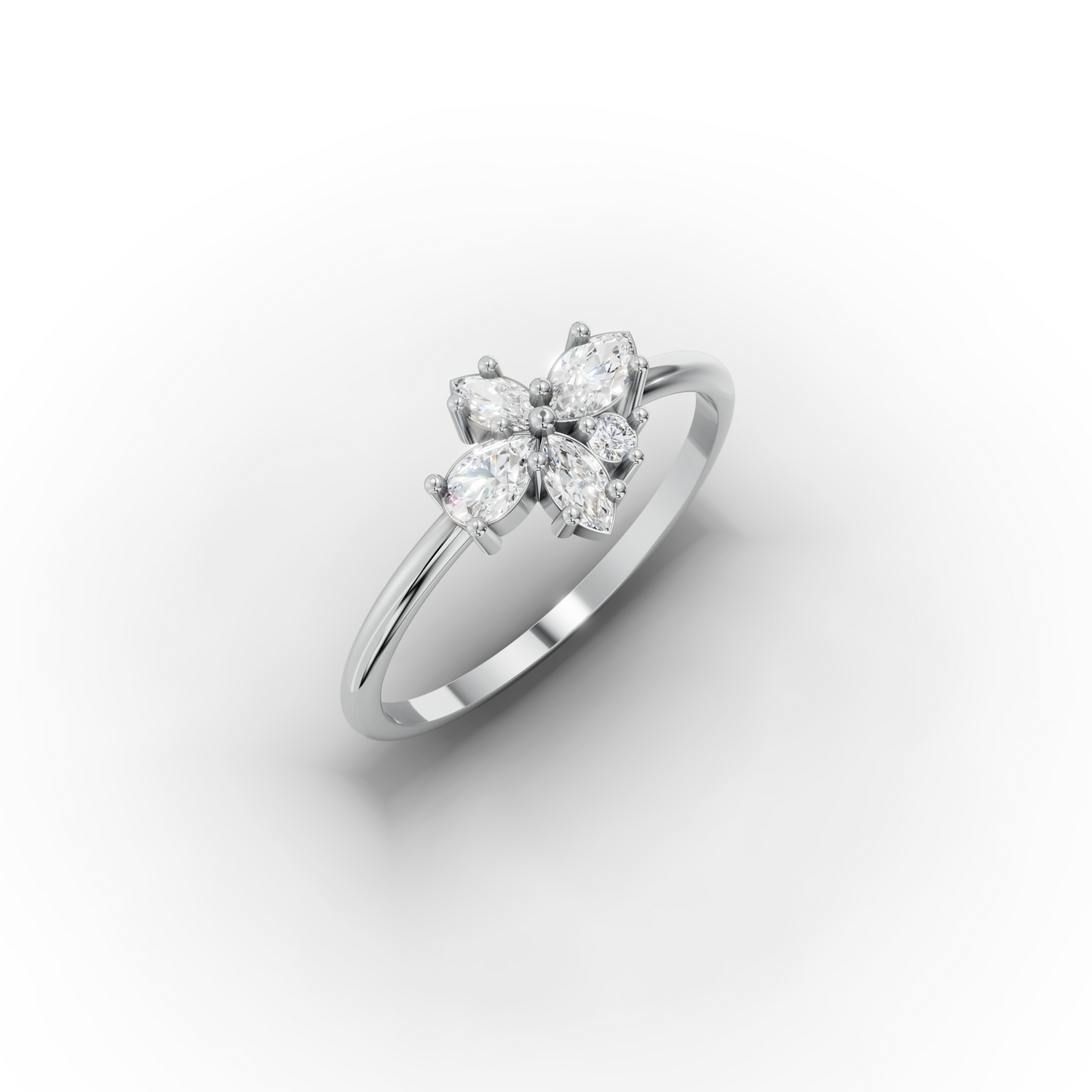 14K Gold Flower Ring – Dainty Marquise-CZ Cluster Band