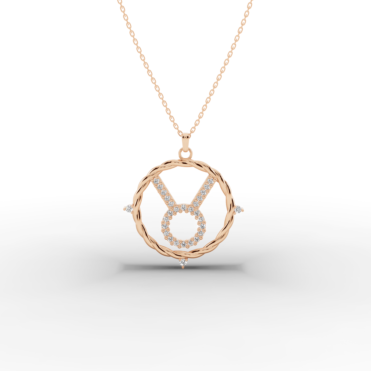 14k Gold Taurus Necklace – CZ Zodiac Pendant, Adjustable Chain
