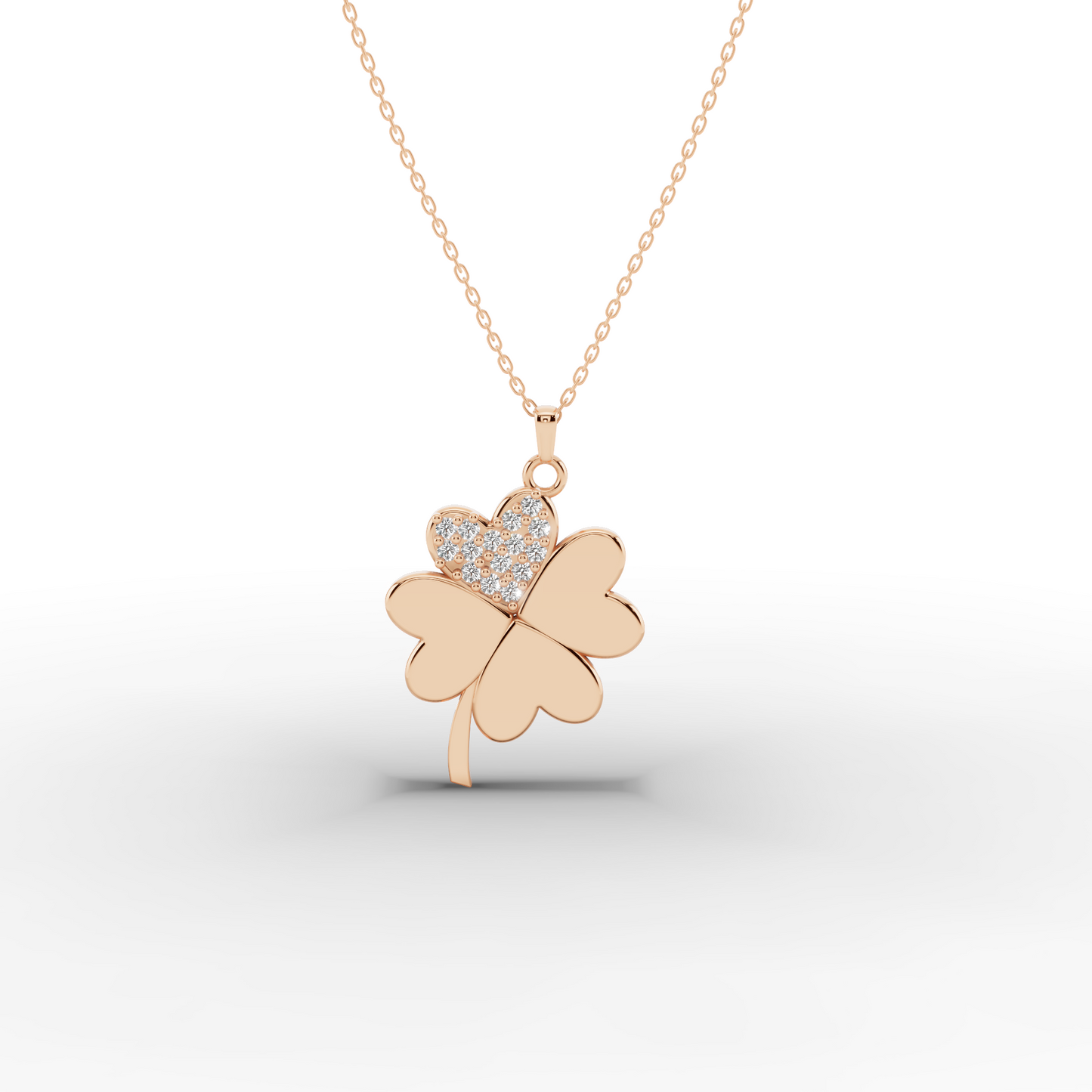 14K Gold Clover Necklace – Lucky CZ Pendant, Adjustable Chain