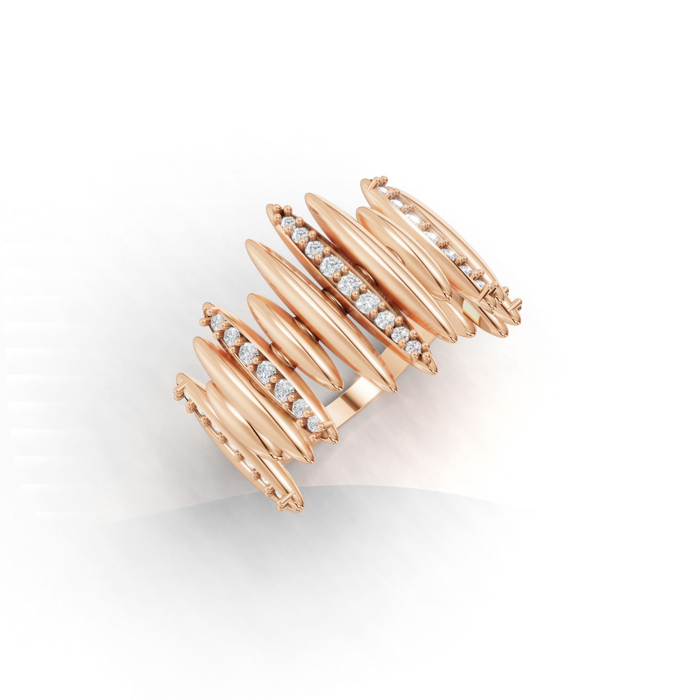 14K Gold Statement Ring – Wide Navette Band with CZ Sparkle