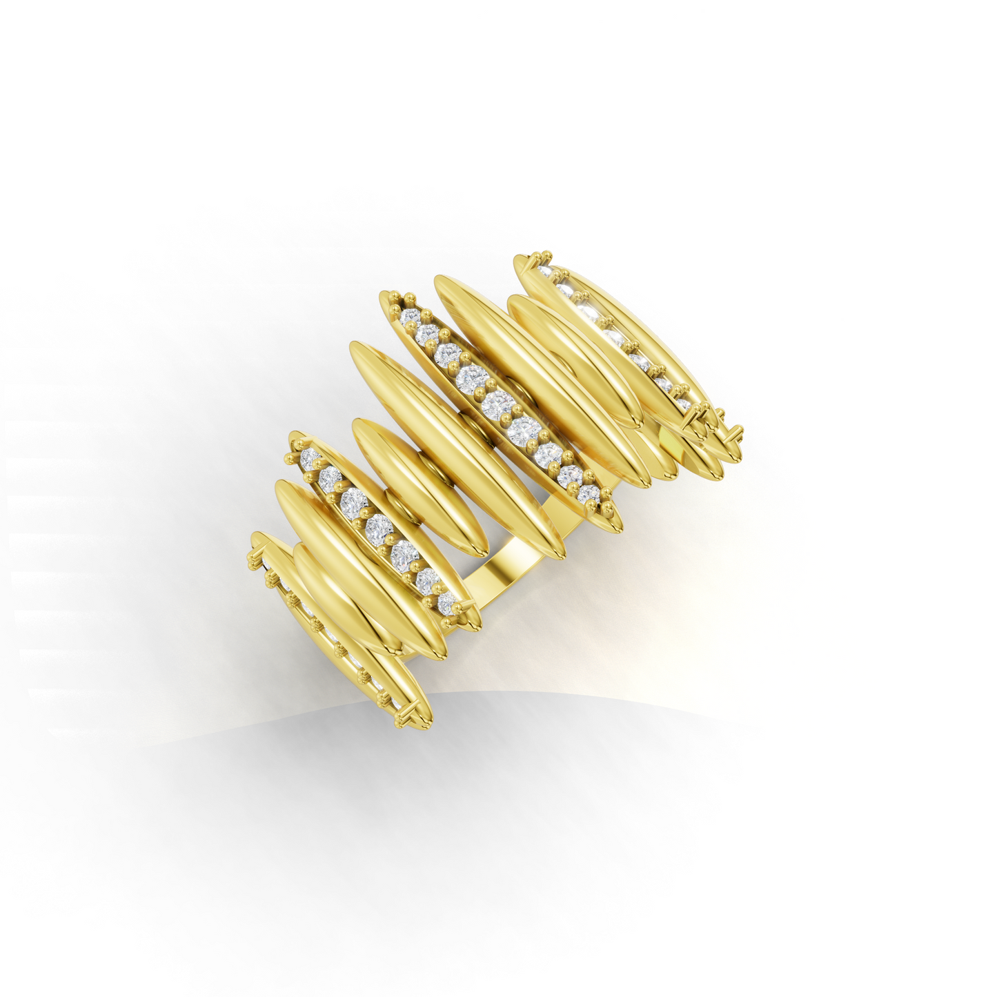 14K Gold Statement Ring – Wide Navette Band with CZ Sparkle
