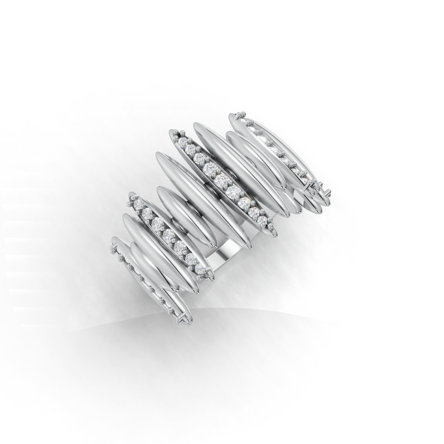 14K Gold Statement Ring – Wide Navette Band with CZ Sparkle
