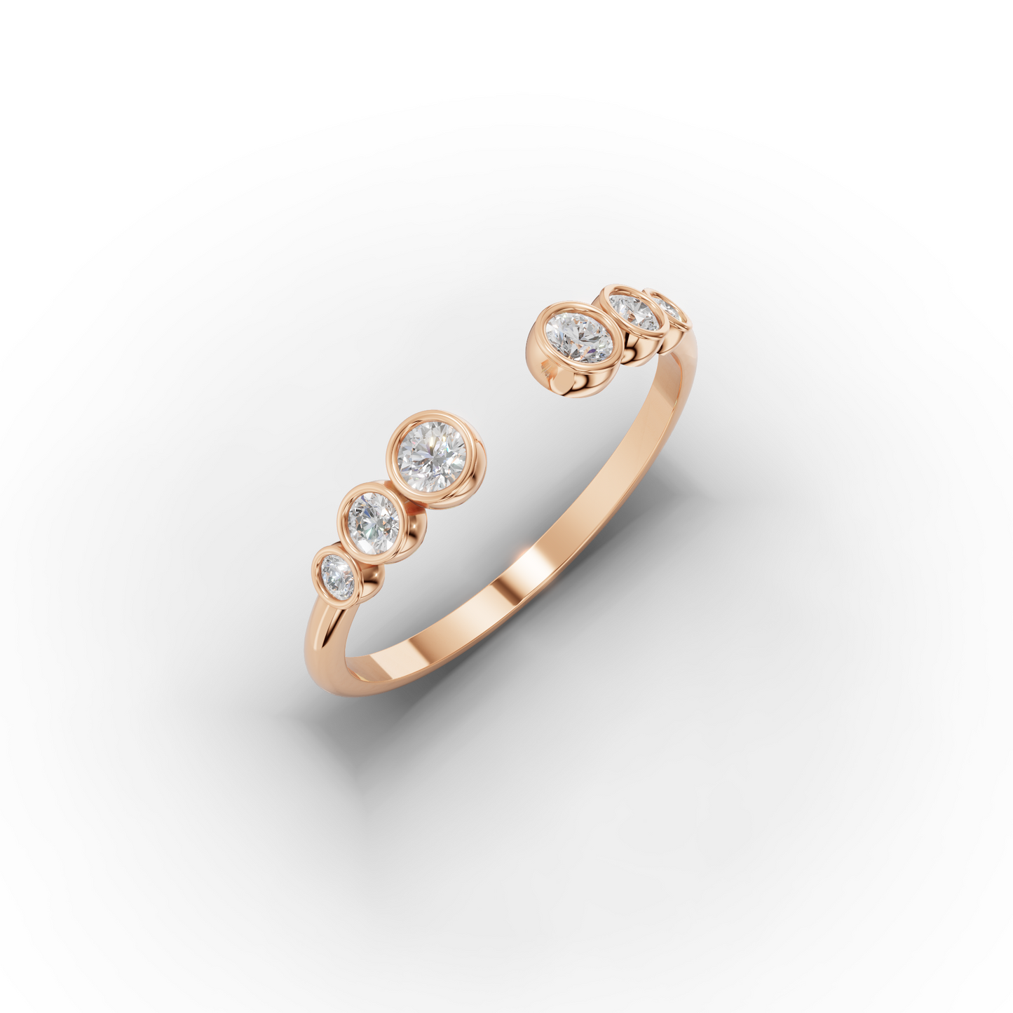 14K Open Gold Ring with Bezel-Set Zircon Stones