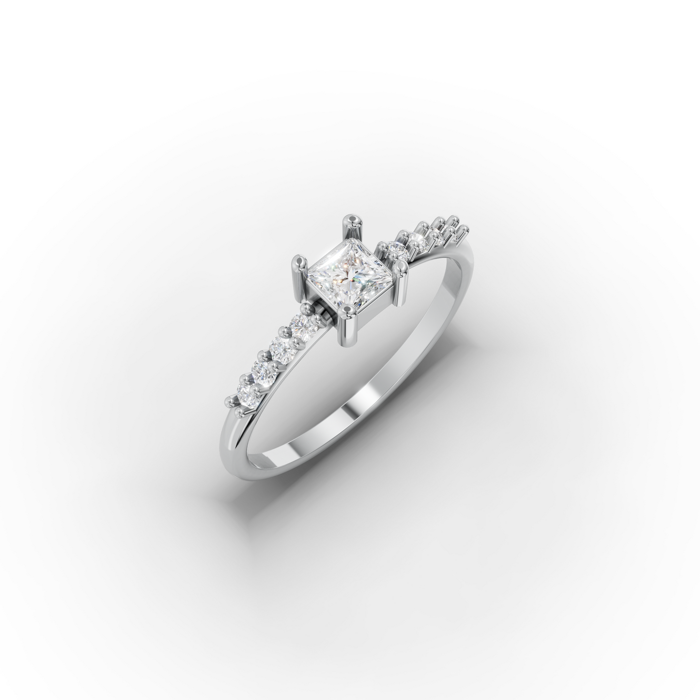 Princess-Cut Cubic Zirconia Engagement Ring in 14K Gold | Dainty 1.5 mm Band
