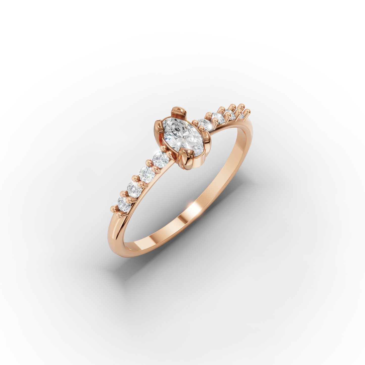 Oval CZ Engagement Ring 14K Gold | Slim 1.5 mm Band