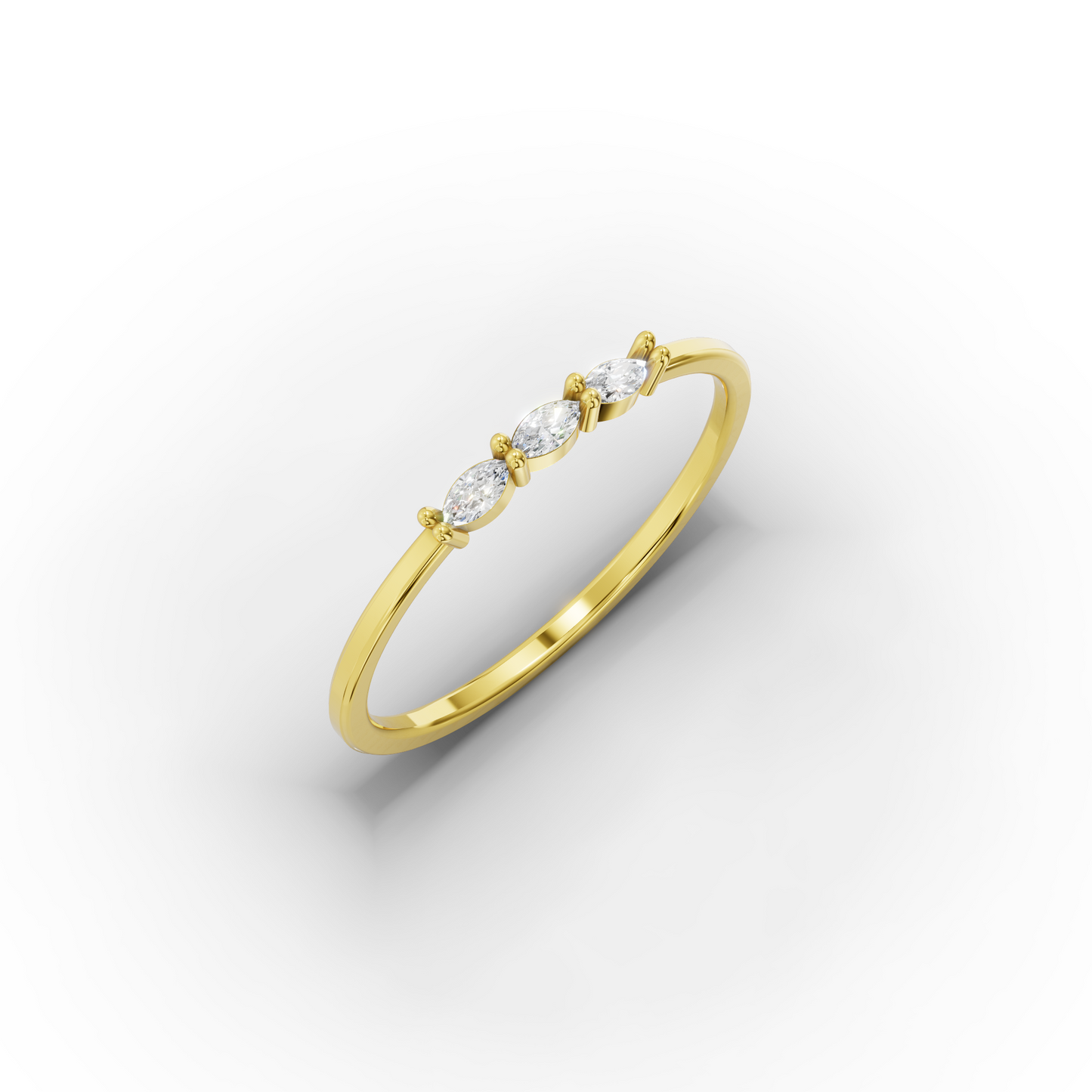 14K Gold Marquise Stacking Ring – Triple CZ Sparkle
