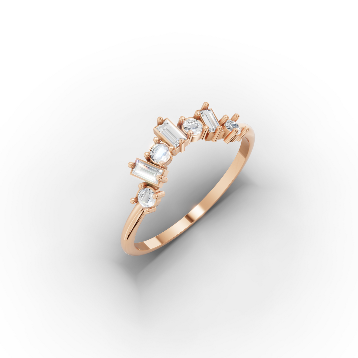 Baguette & Round Zircon 14K Gold Ring
