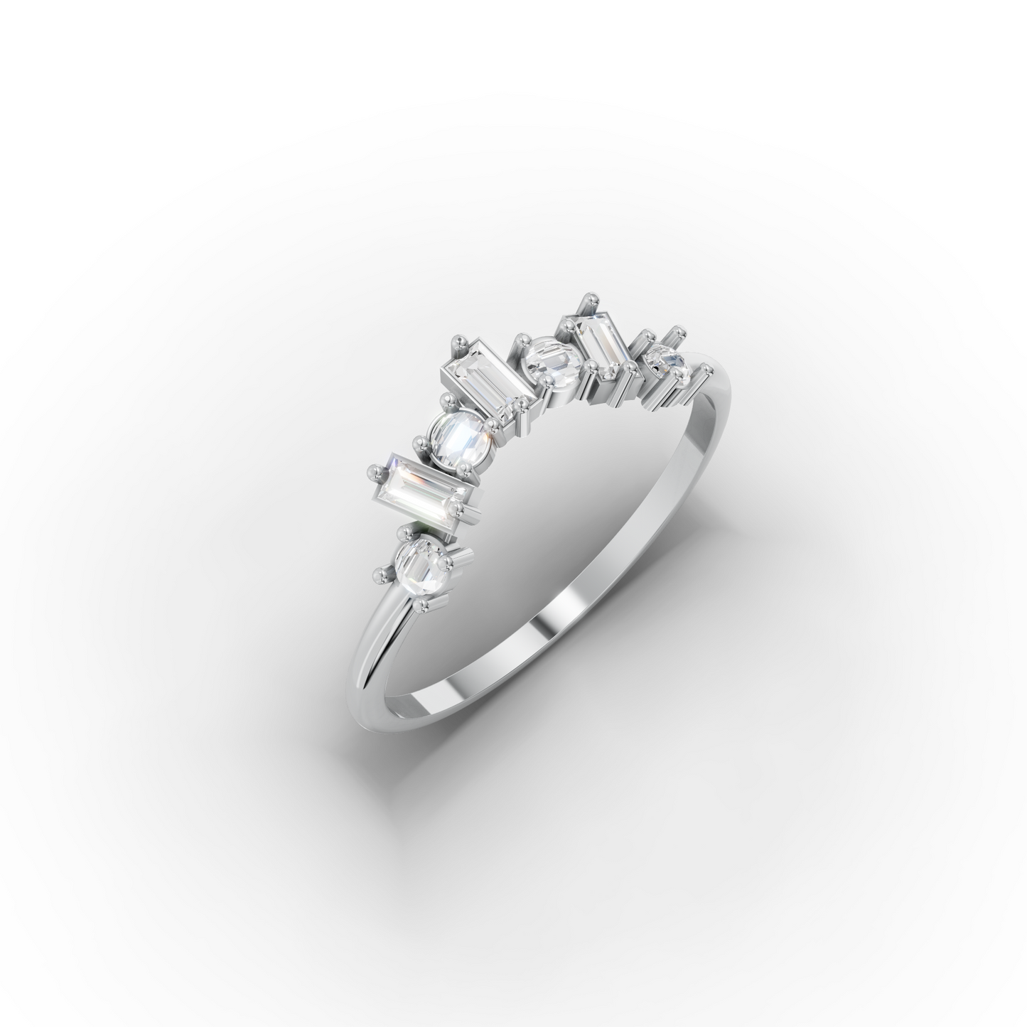 Baguette & Round Zircon 14K Gold Ring