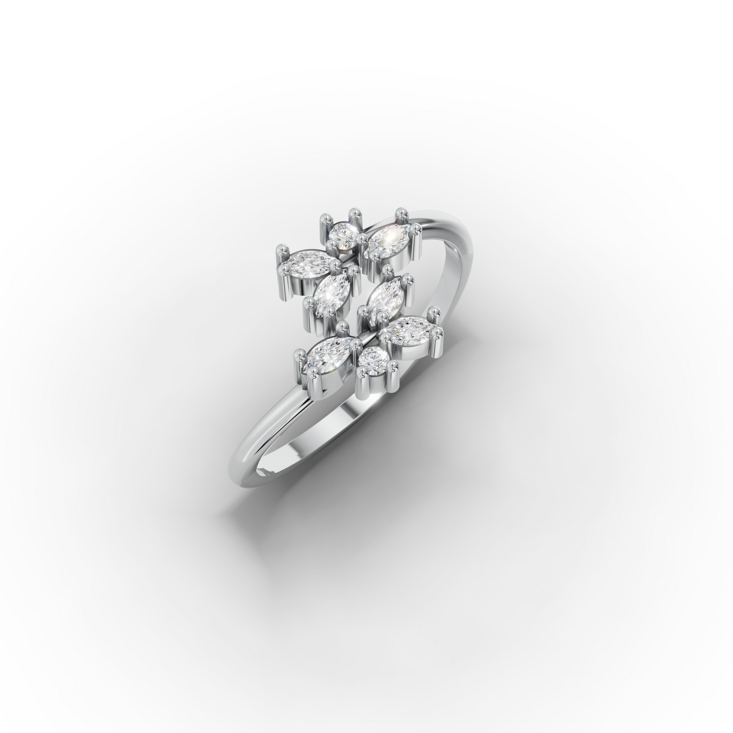 14K Gold Bypass Ring – Marquise CZ Flower Open Band