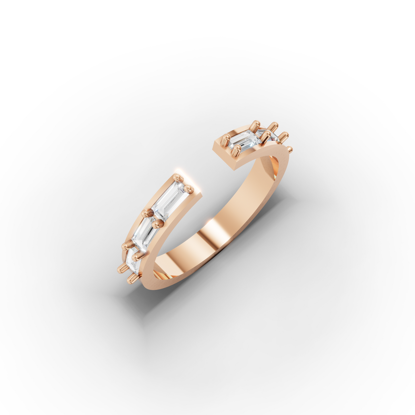 14K Open Baguette Solid Gold Ring