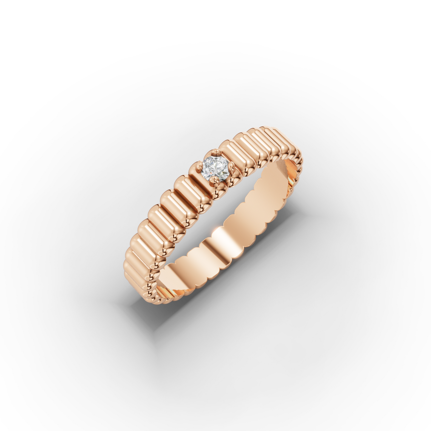 14K Textured Gold Band Ring with Center Stone