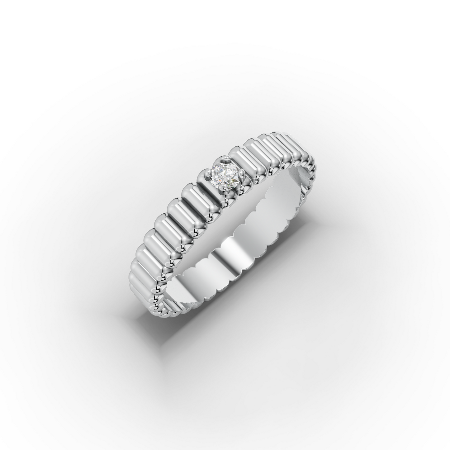 14K Textured Gold Band Ring with Center Stone