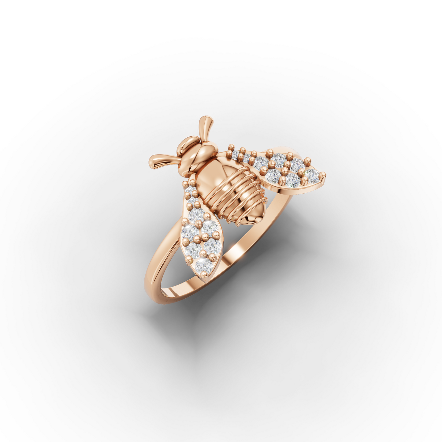14K Bee Motif Zircon Gold Ring