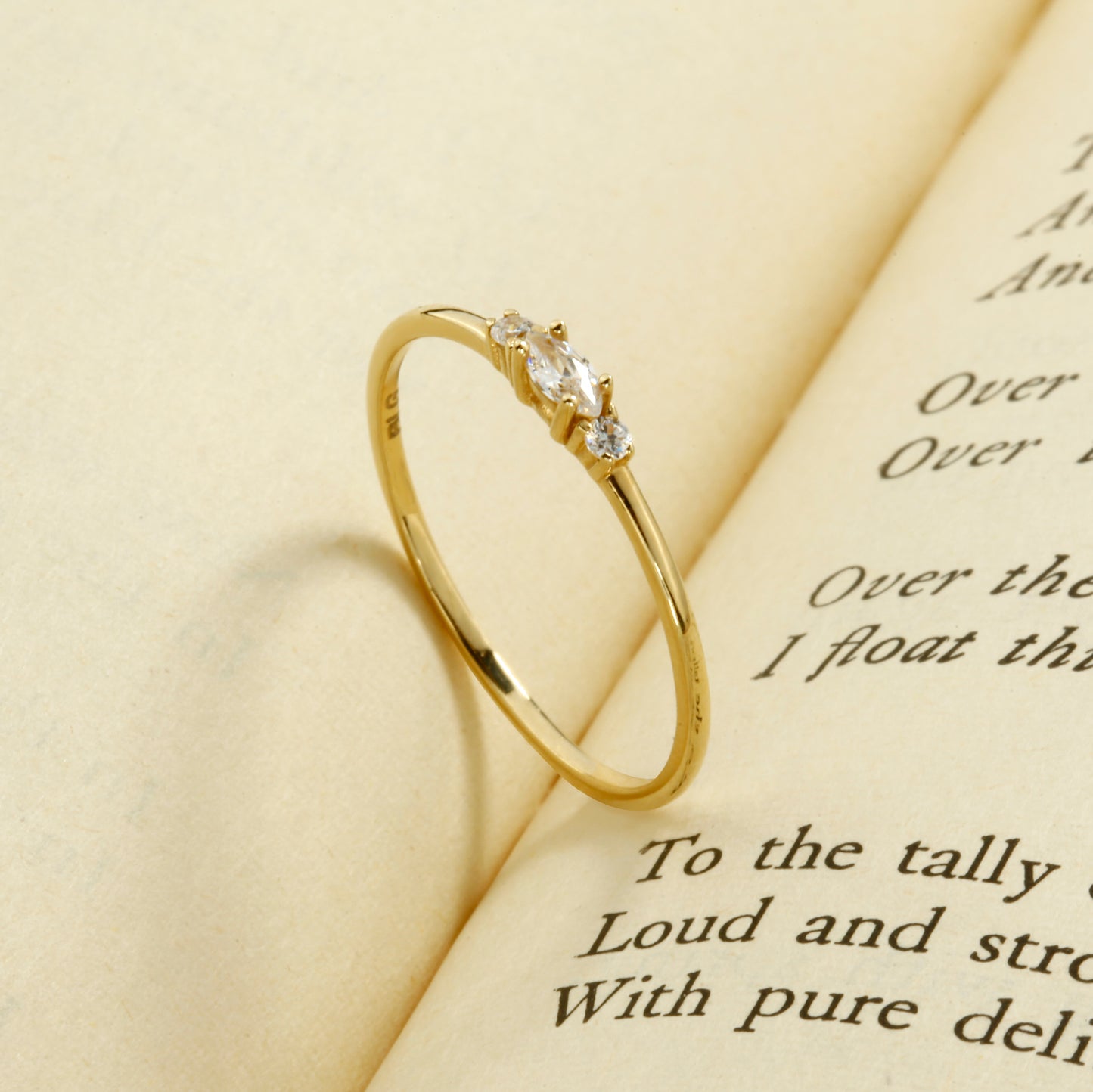 14K Marquise Cut Zircon Solid Gold Ring