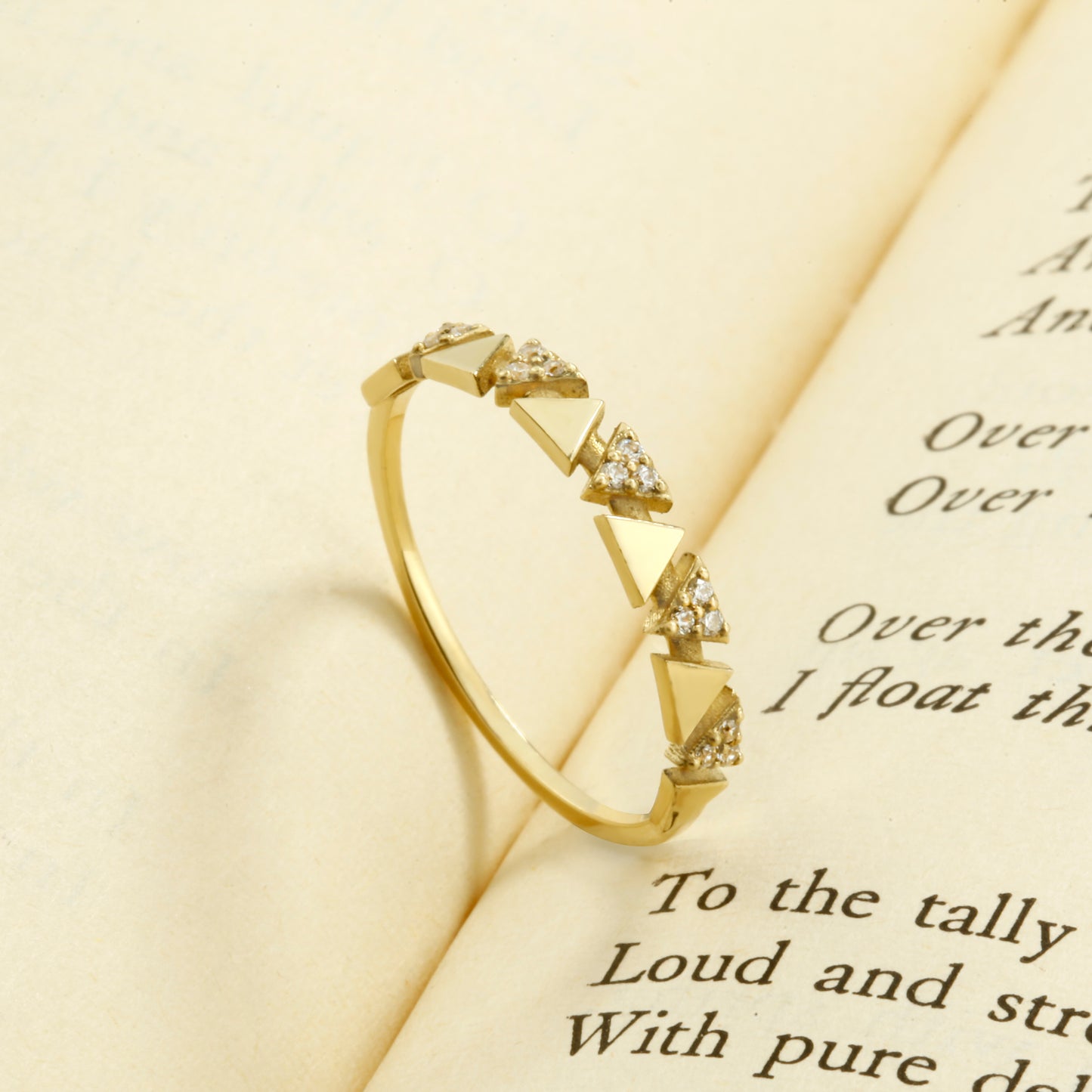 14K Gold Triangle Ring with Zircon