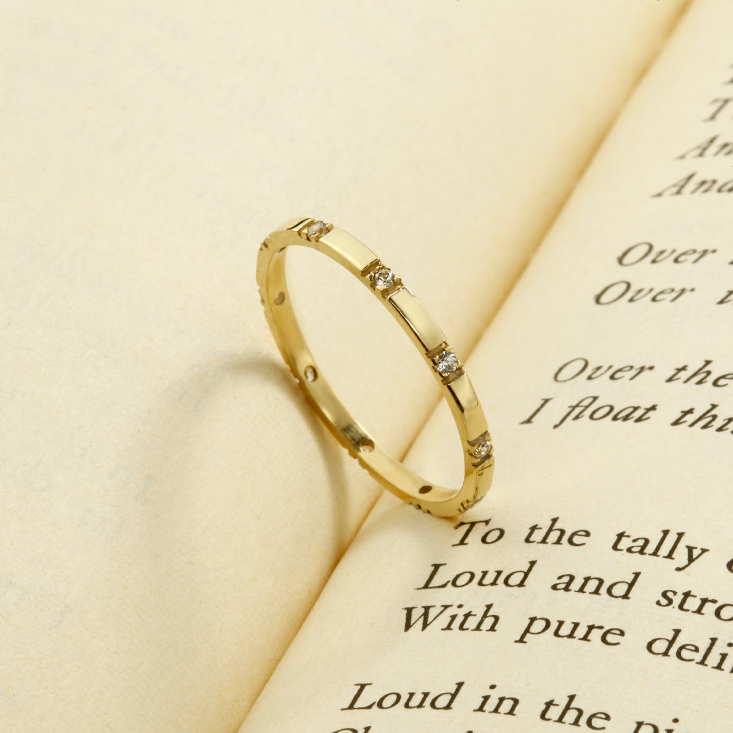 14K Gold Rectangle Zircon Band Ring