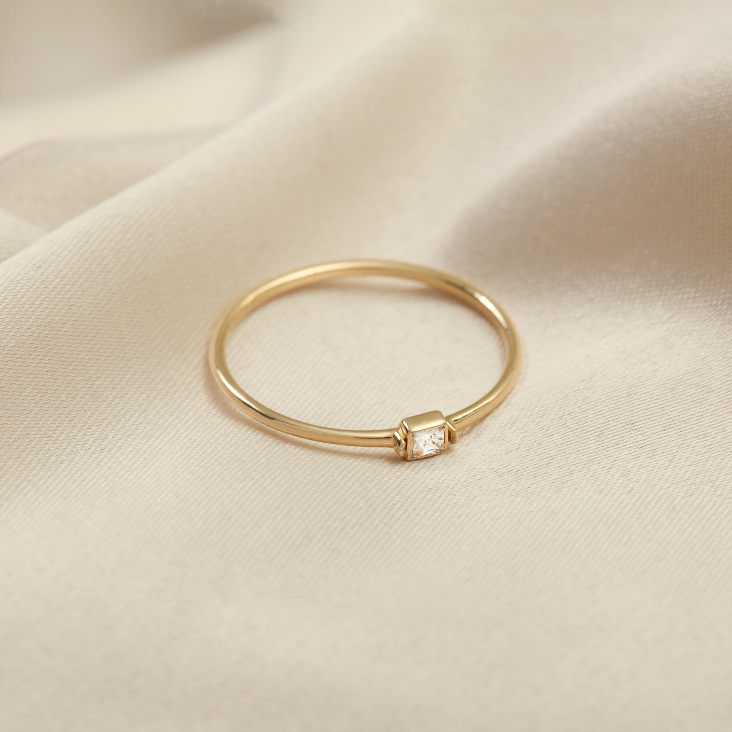 Princess Cut Zircon Minimalist Solid Gold Ring