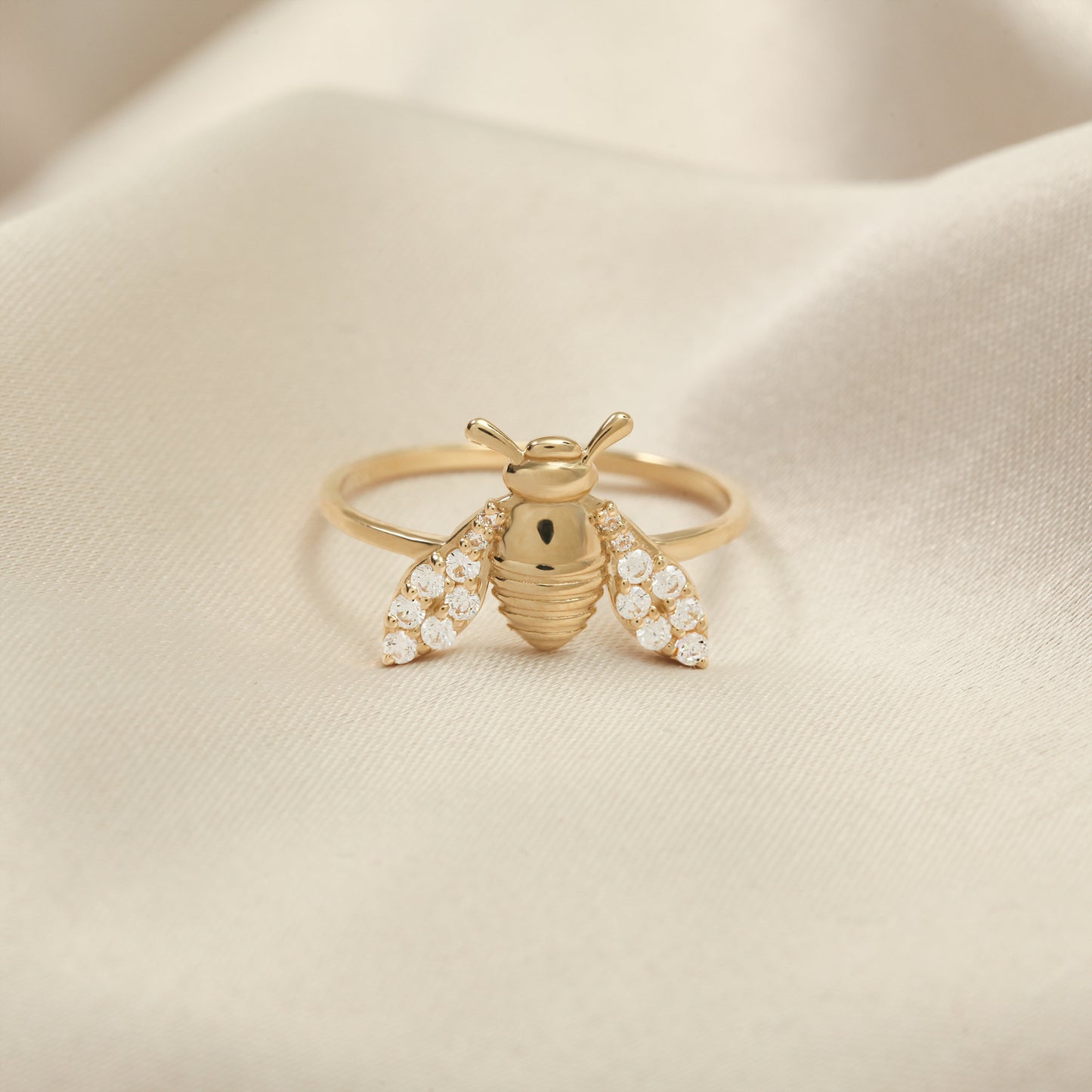 14K Bee Motif Zircon Gold Ring