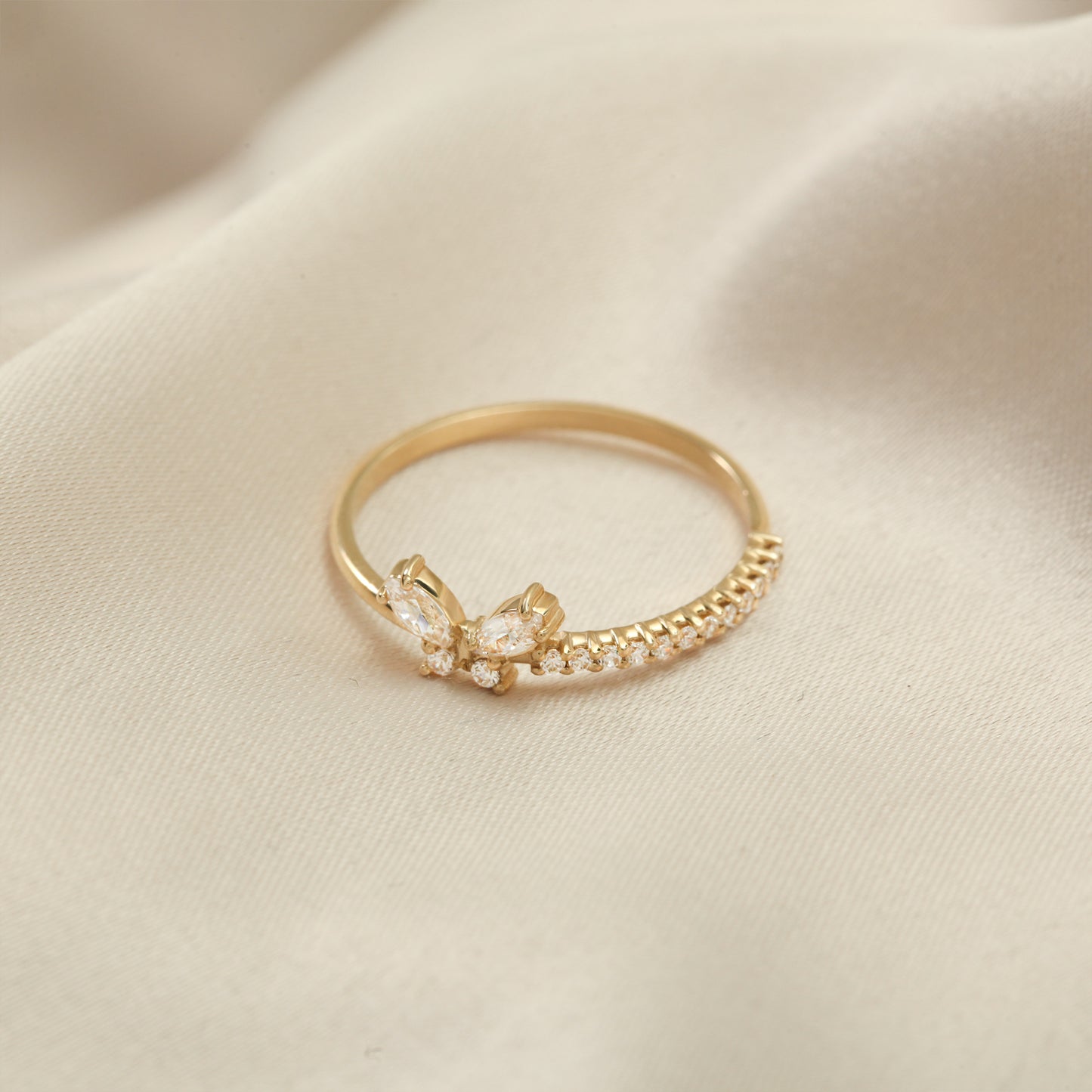 14K Butterfly Zircon Solid Gold Ring