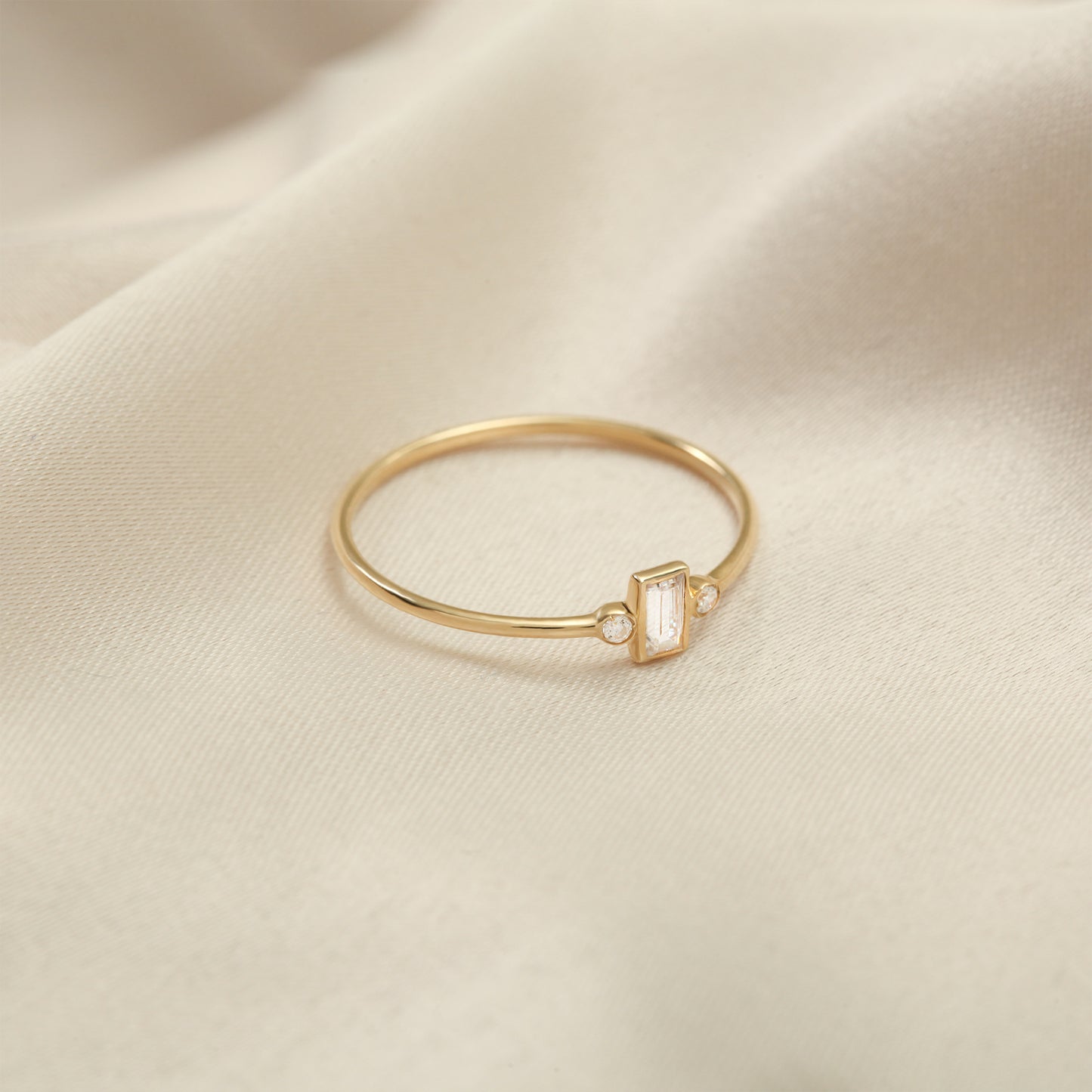 14K Minimalist Baguette Zircon Solid Gold Ring