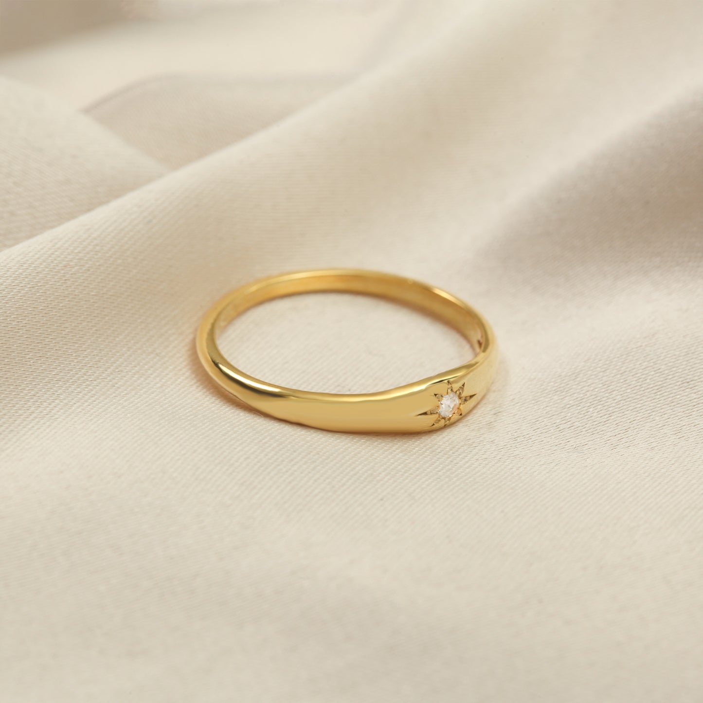 14K Gold Starburst Signet Ring