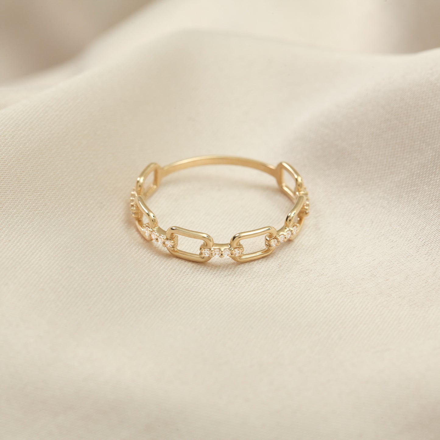 14K Chain Link Zircon Gold Ring