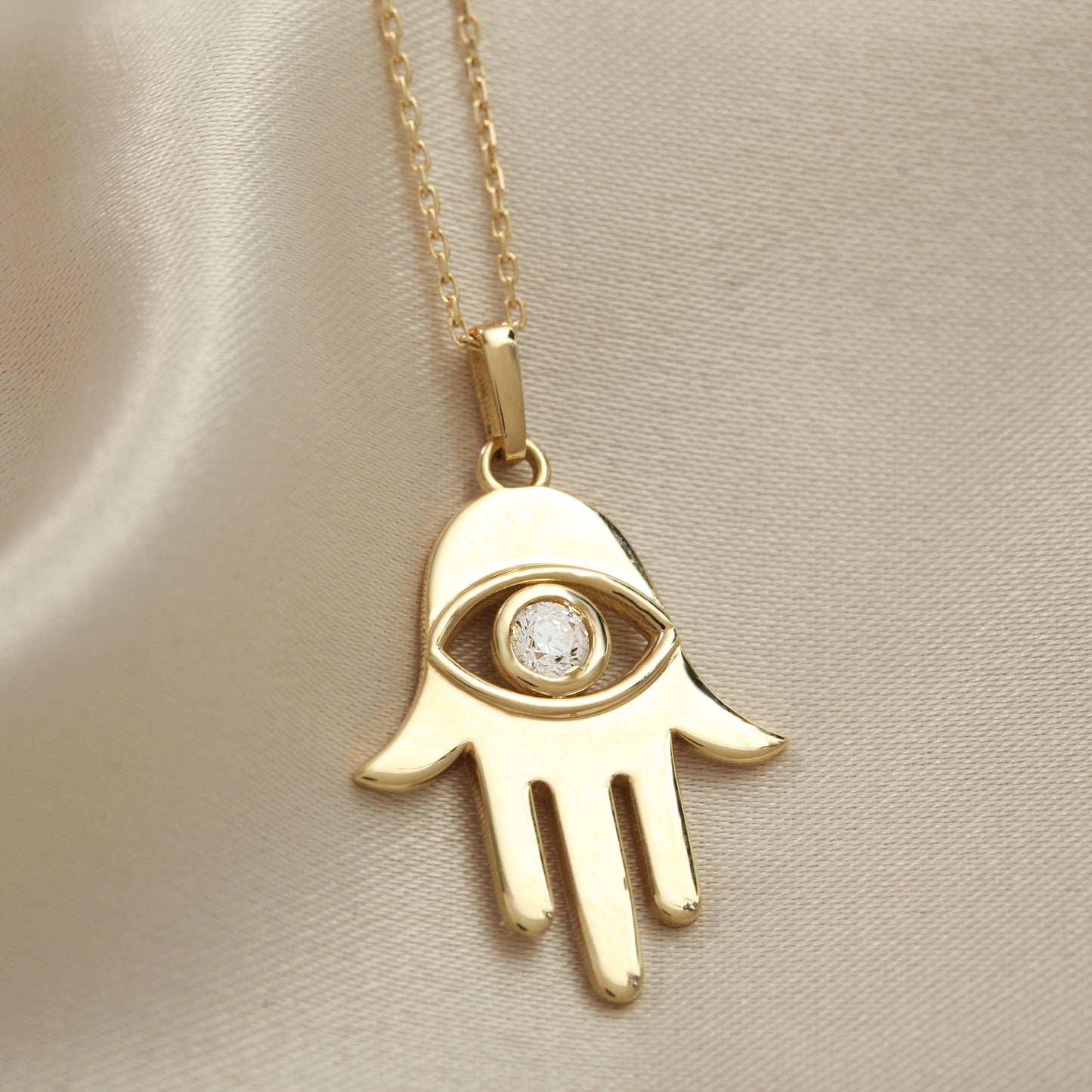 14K Gold Hamsa Necklace – Dainty CZ Pendant