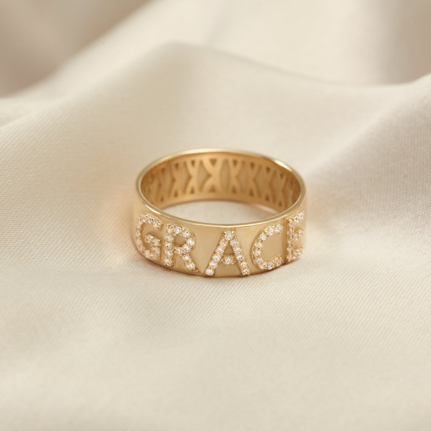 14K Personalized Zircon Gold Ring