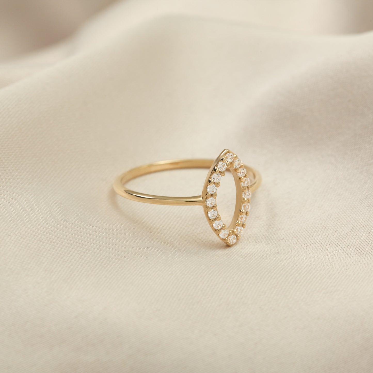 14K Gold Marquise Eye Ring with Sparkling Stones