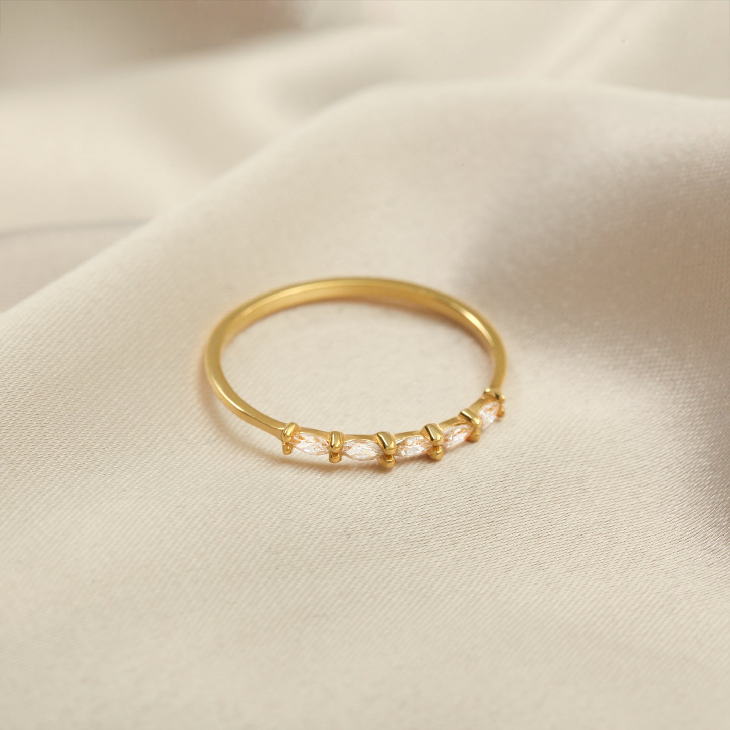 14K Marquise Cut Zircon Stone Minimal Solid Gold Ring
