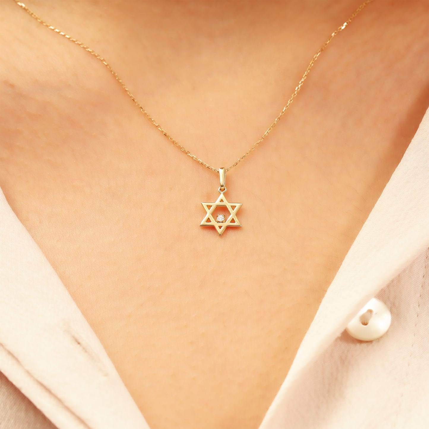 14K Gold Star of David Necklace – Dainty CZ Pendant