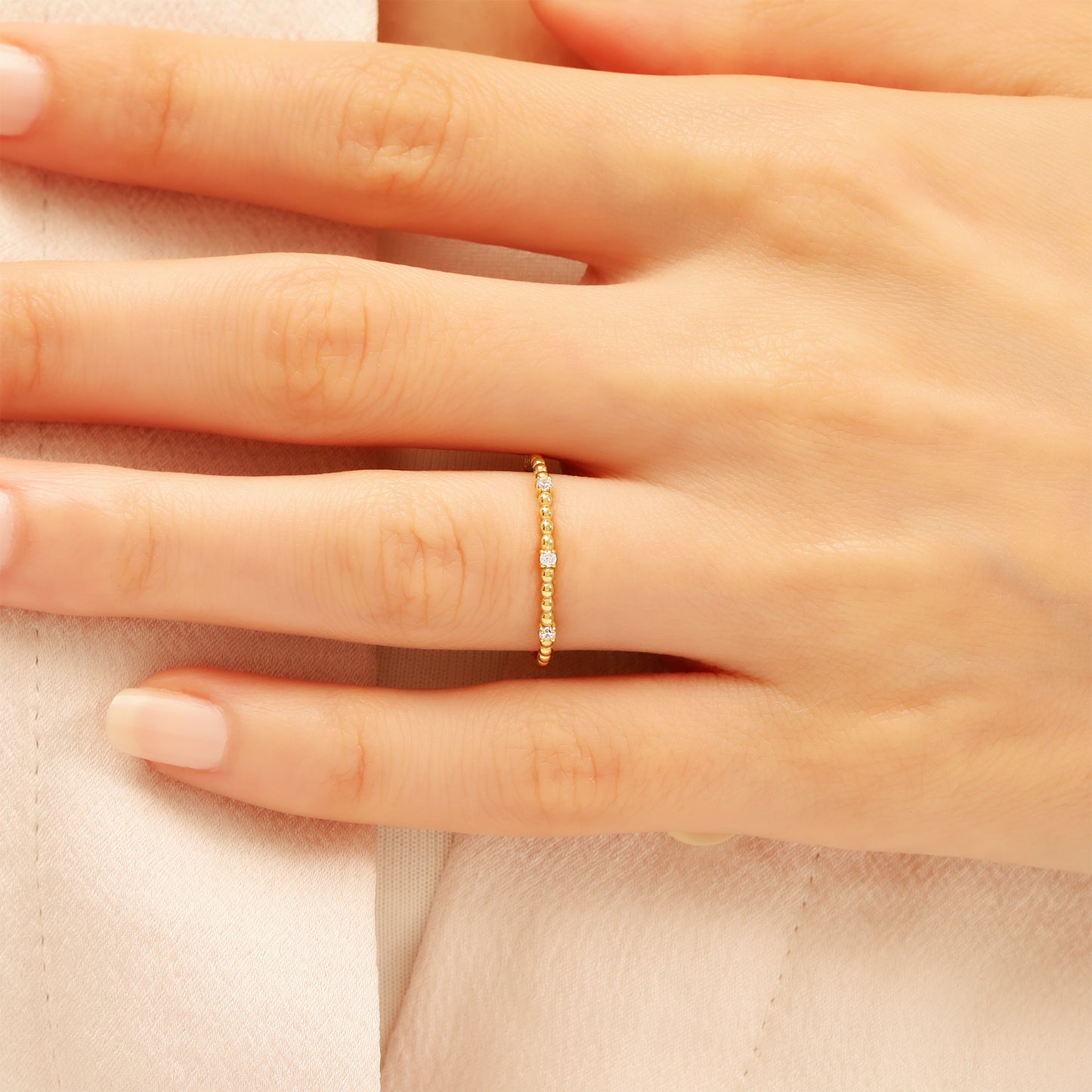 14K Stackable Solid Gold Zircon Ring