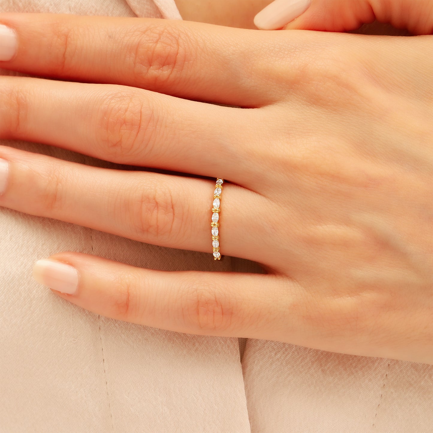 Dainty Marquise Band Ring in 14K