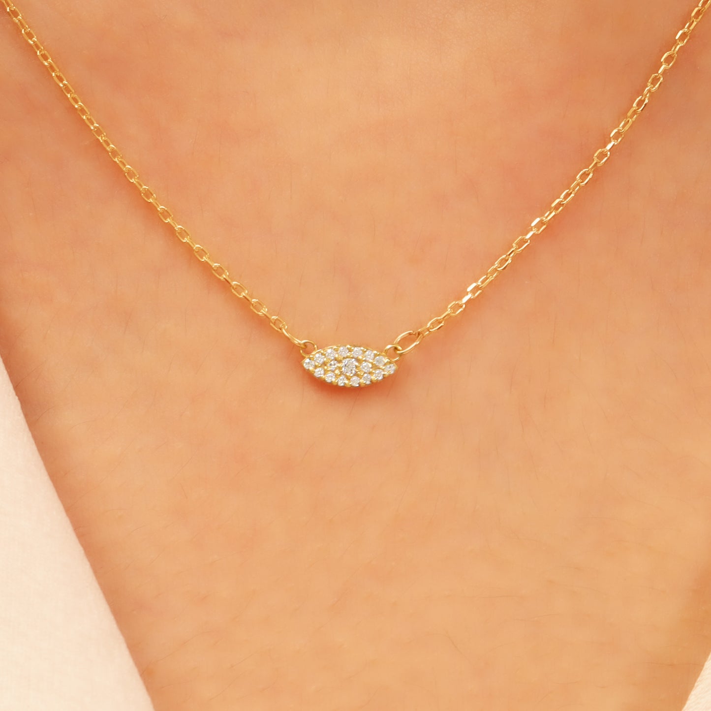 14k Gold Evil Eye Necklace – Dainty Pavé Charm