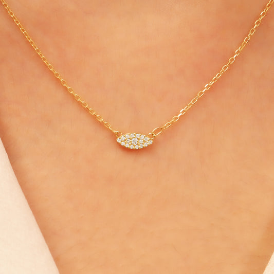 14k Gold Evil Eye Necklace – Dainty Pavé Charm