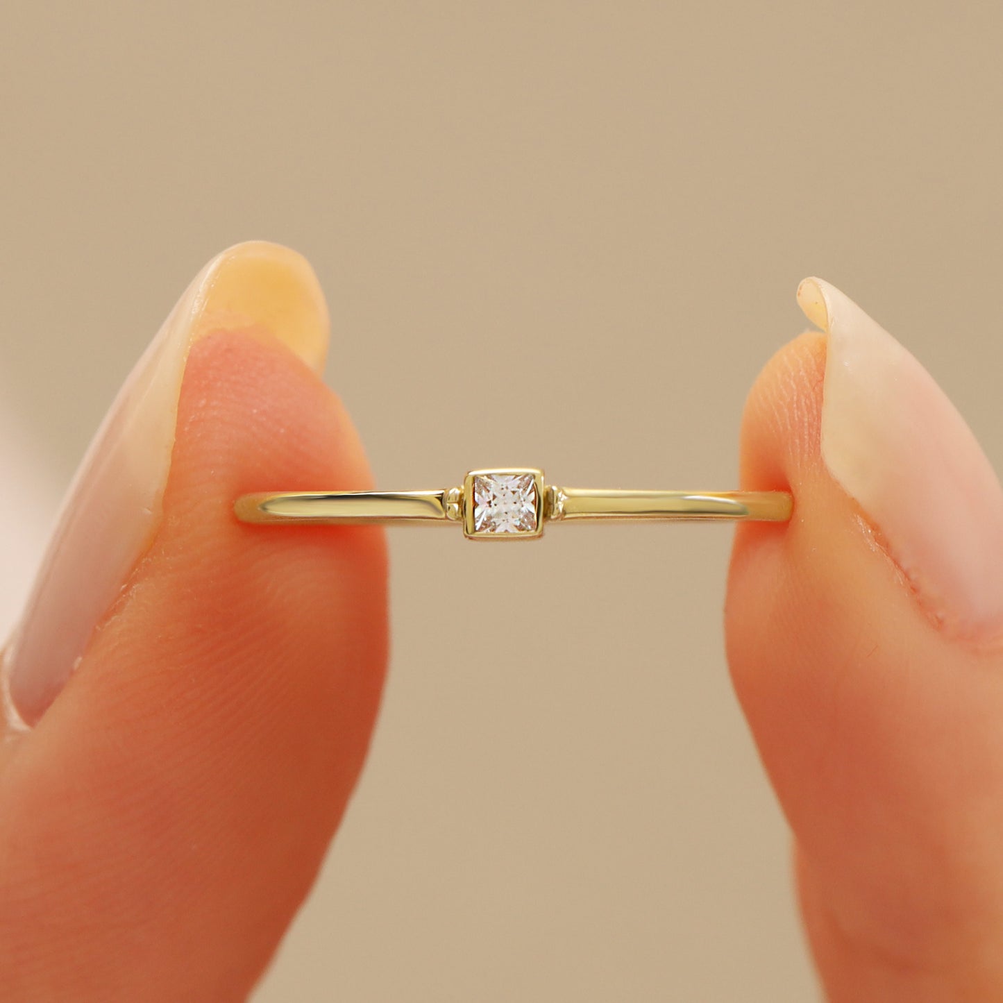 Princess Cut Zircon Minimalist Solid Gold Ring
