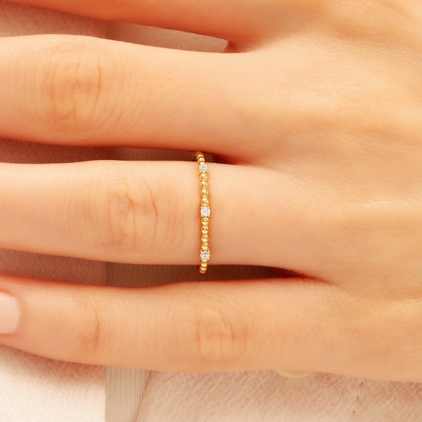 14K Stackable Solid Gold Zircon Ring