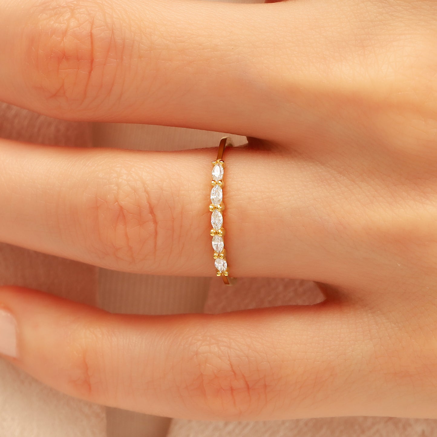 14K Marquise Cut Zircon Stone Minimal Solid Gold Ring