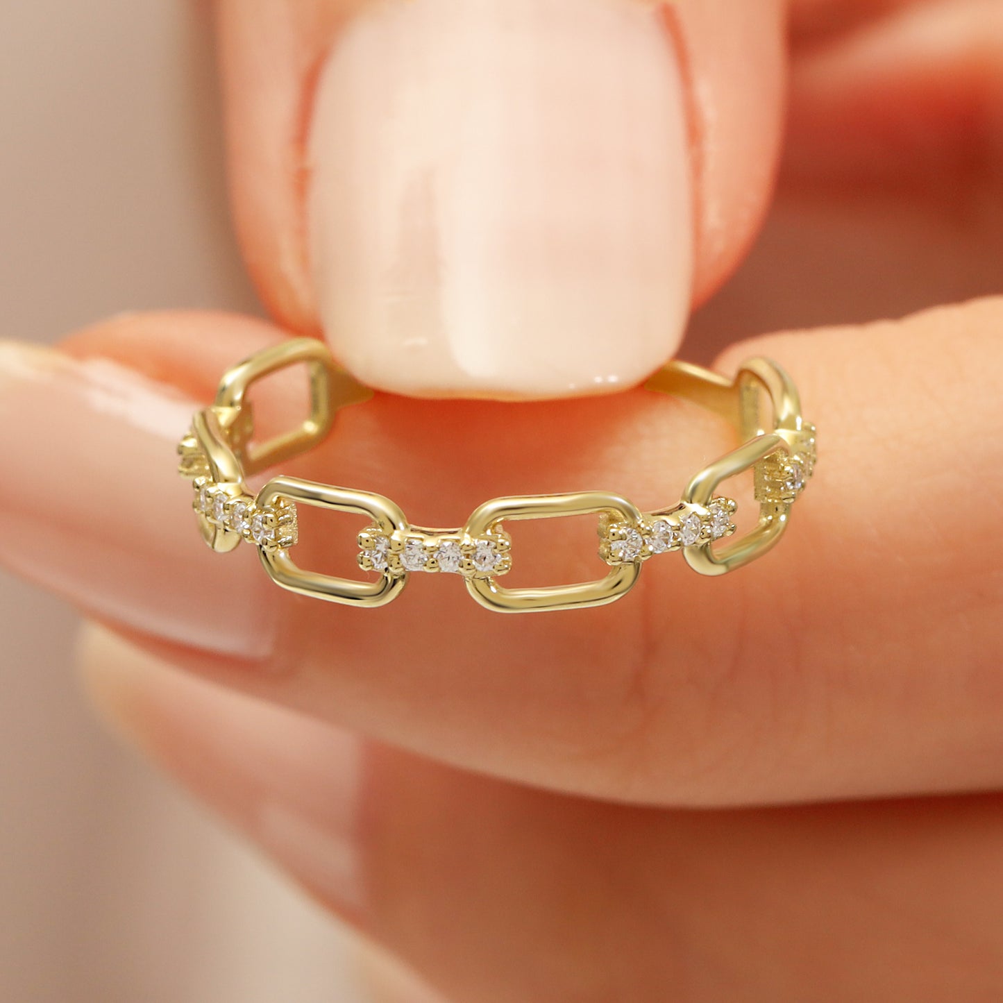 14K Chain Link Zircon Gold Ring